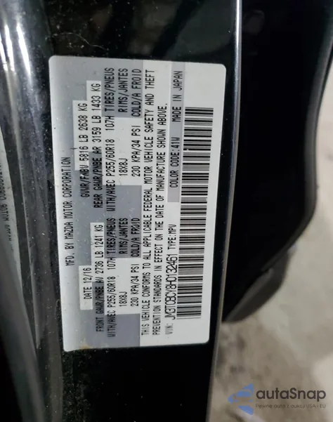 2017 Mazda Cx-9 Touring from USA, damaged, VIN JM3TCBCY8H0132461